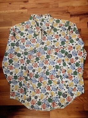 Round Two Men's White Patterned Long-Sleeve Button-Up Shirt